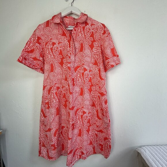 Chico's Womens Red White Paisley Print Linen Short Sleeve Shirt Dress Size 1 - Picture 1 of 9